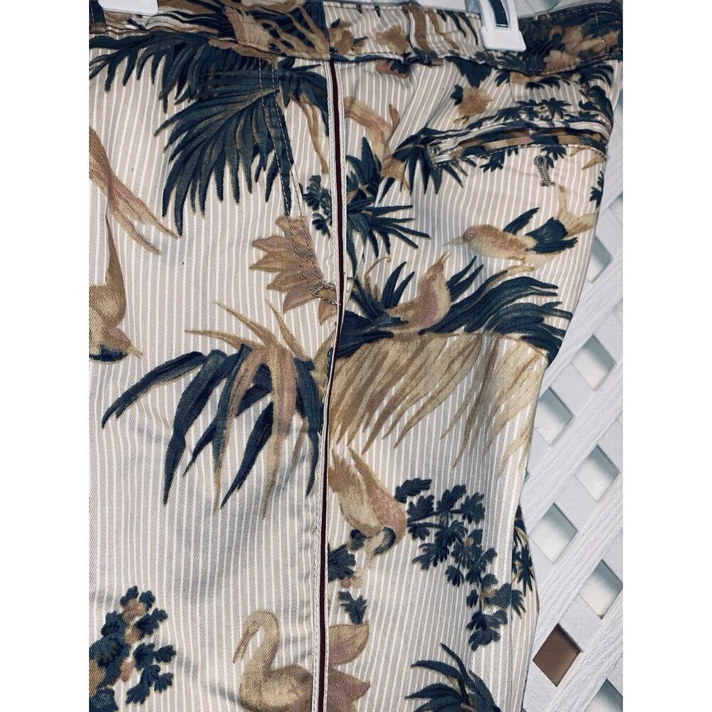 25P Chino by Anthropologie Tropical Bird Pants Dress Stripe Tan Relaxed Stretch - Picture 4 of 16
